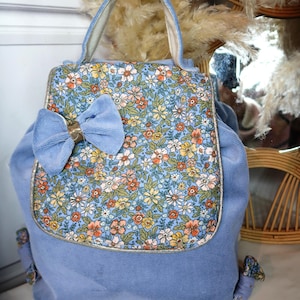 Sac à dos pour enfant /Collection bleue velours  /sac en velours/cadeau de naissance /Accessoire école/Gift made in France/Cadeau pour fille