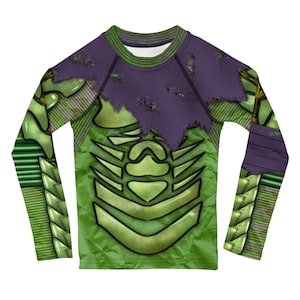 Green Goblin Inspired Spiderman Costume with Purple Cloak Detail