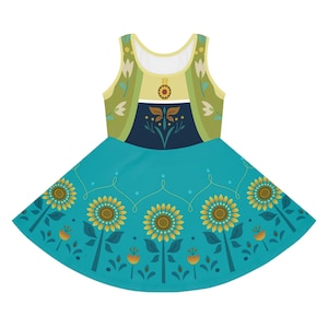 Sundress Costume Play Dress, Anna Frozen Fever Inspired, Springtime Anna Halloween Outfit, Girls&#39; Dress, Princess Costume Dress, Sleeveless