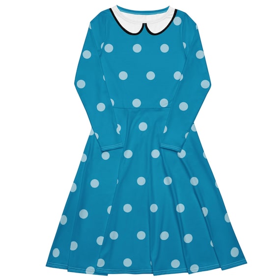 Mama Bear Costume Dress - Berenstain Bears Inspired Blue Polka Dot Outfit long sleeve midi Dress
