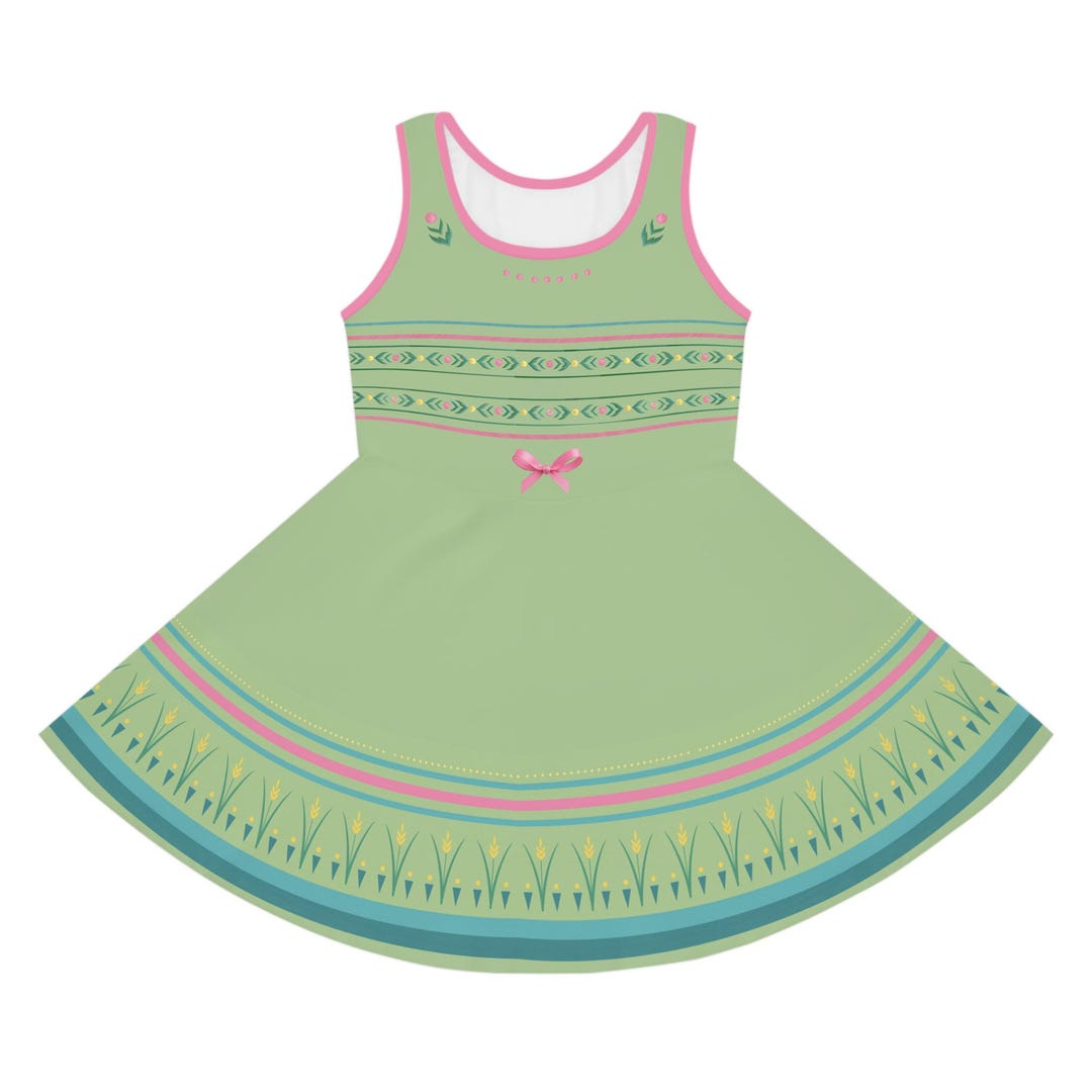 Sundress, Frozen 2 Inspired Anna Style Nightgown Costume Play Dress Cosplay  Halloween Green Nordic Pink Bow Pattern, Charades, Movie Costume - Etsy