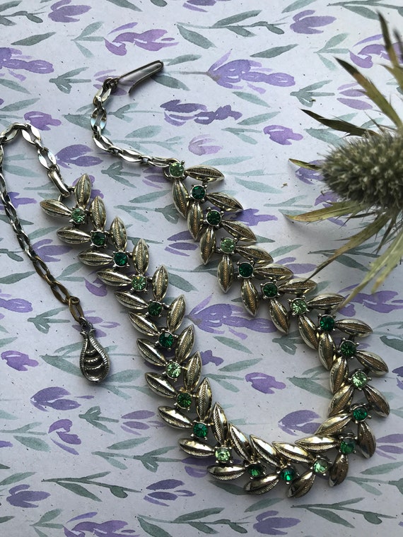 Vintage 50’s 60’s Coro Jewelcraft Leaf Green Gems… - image 10