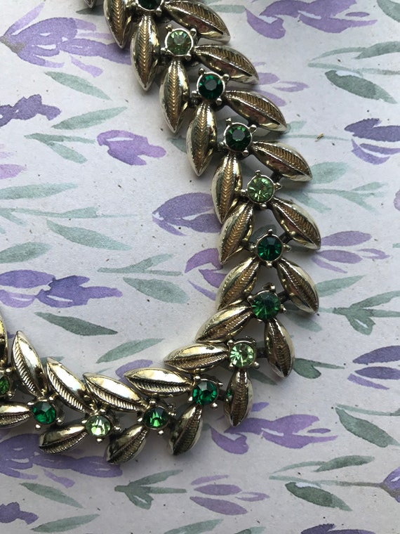 Vintage 50’s 60’s Coro Jewelcraft Leaf Green Gems… - image 4