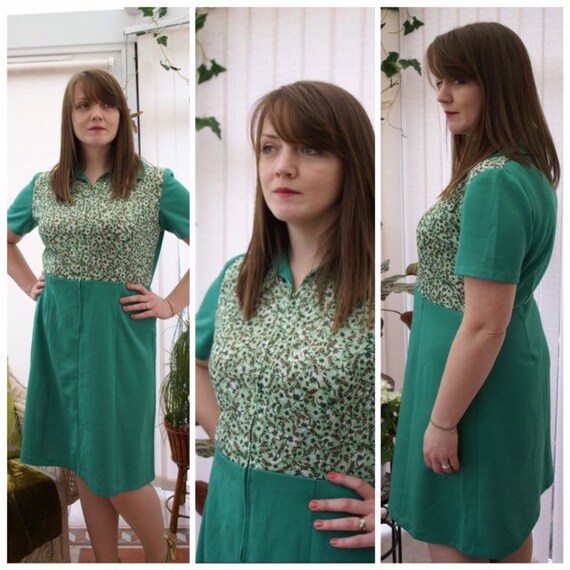Vintage 60's Green & Brown Floral Mod Dress Ditsy