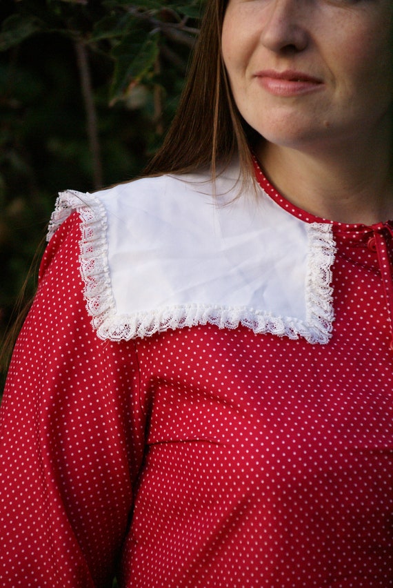 Vintage 70's Red & White Polka Dot Bibbed Shirt C… - image 4