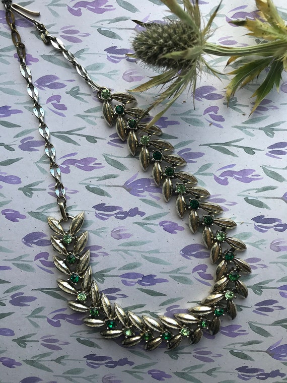 Vintage 50’s 60’s Coro Jewelcraft Leaf Green Gems… - image 2