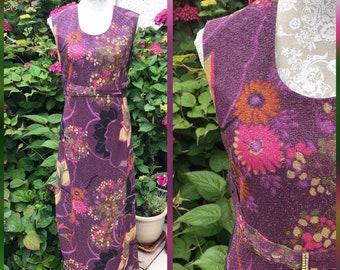 Vintage 70’s Purple Orange Floral Lurex Maxi Dress Sparkling Cocktail Party Psychedelic Daisy UK 10-12 Metallic Prom