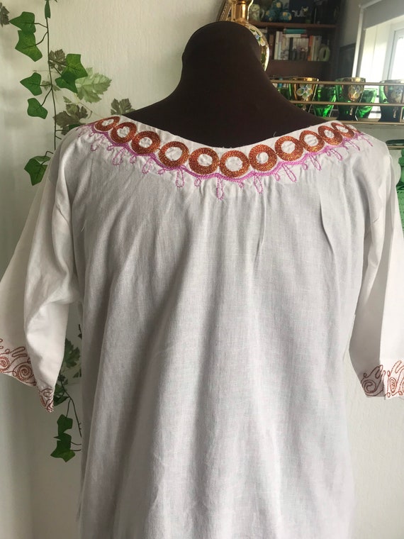 Vintage 70’s Indian Embroidered White Pink Gold S… - image 10