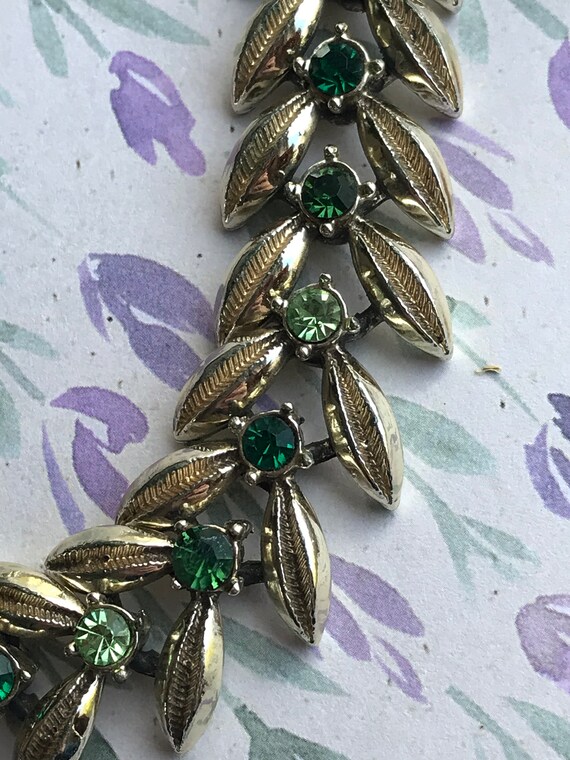 Vintage 50’s 60’s Coro Jewelcraft Leaf Green Gems… - image 3