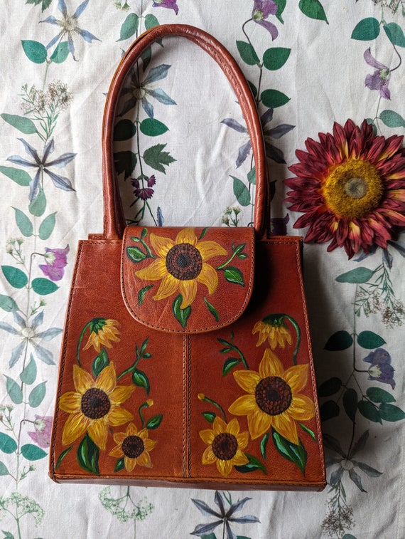 Vintage 50's 60's Handpainted Sunflower Tan Brown 