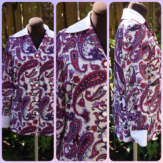 Vintage 60's 70's Psychedelic Paisley Pattern Whit
