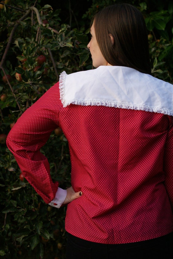 Vintage 70's Red & White Polka Dot Bibbed Shirt C… - image 6