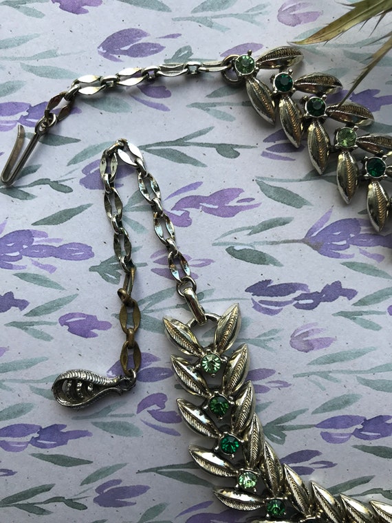 Vintage 50’s 60’s Coro Jewelcraft Leaf Green Gems… - image 6