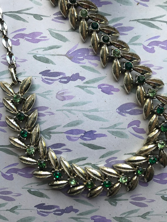 Vintage 50’s 60’s Coro Jewelcraft Leaf Green Gems… - image 9