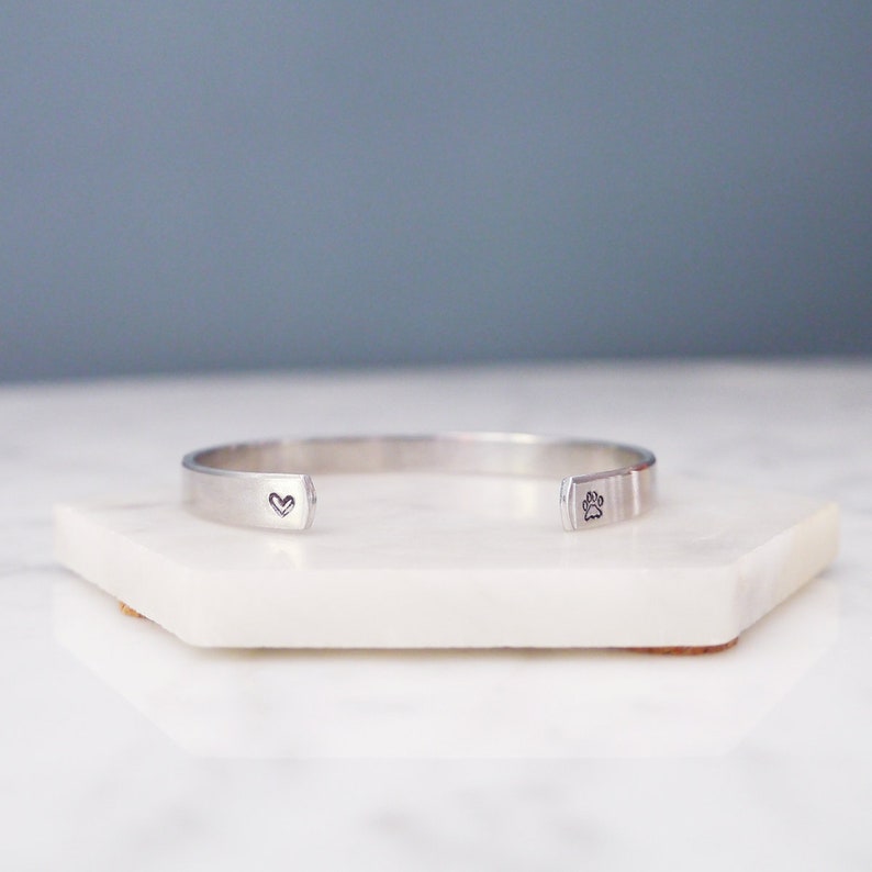 Memorial Bracelet for Pets Hand Stamped Initial Jewelry Pet Memorial Cuff Sympathy Gift