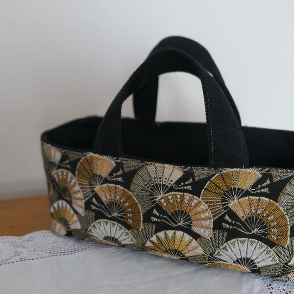 Petit Panier de Rangement/Tissu ameublement/Doublure velours noir rayé