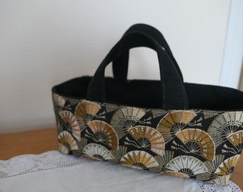 Petit Panier de Rangement/Tissu ameublement/Doublure velours noir rayé