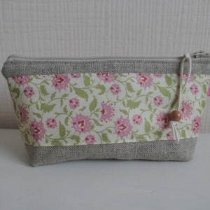 Astuccio piccolo con cerniera/Tela in lino e cotone a fiori/Multiuso