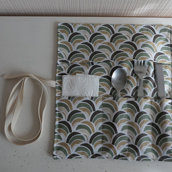 Pochette Etui à couverts/Coton enduit/Motifs tendance/Pique-nique/Repas extérieur