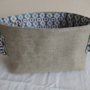 Storage basket/So-called “gutted” canvas/Lined/Printed cotton