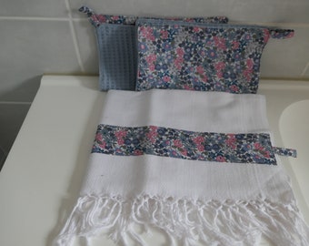 Ensemble  torchon toile ancienne+2 essuie-tout/Coton nid abeille/coton fleuri