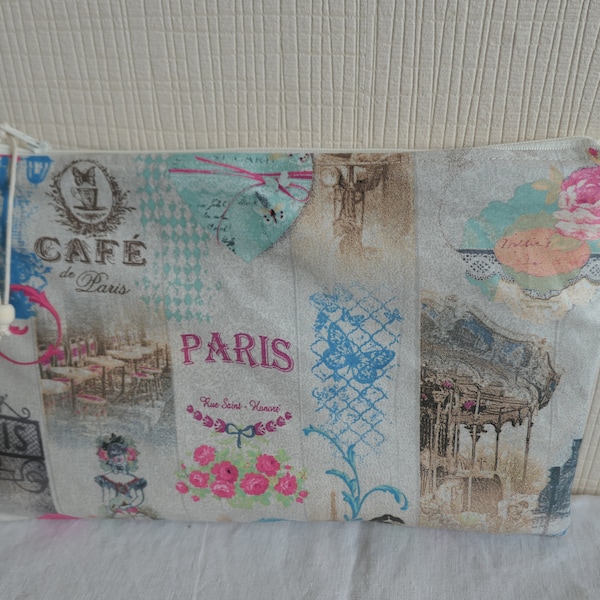 Trousse "multi fonctions"/Toile coton enduite/Ambiance PARIS/Doublée toile/Fermeture zip