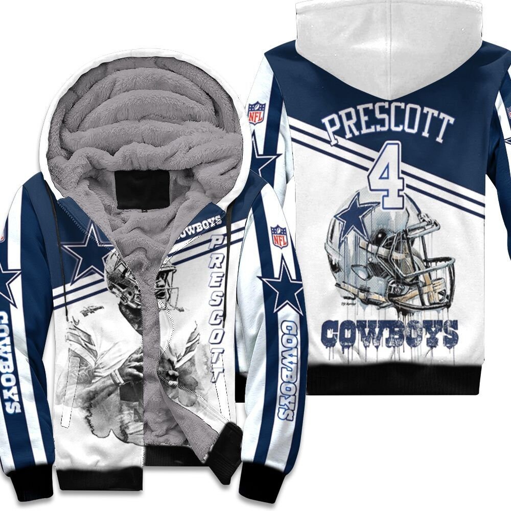 Dak Prescott 2 Dallas Cowboys Black  and  White 3D Unisex Fleece Hoodie