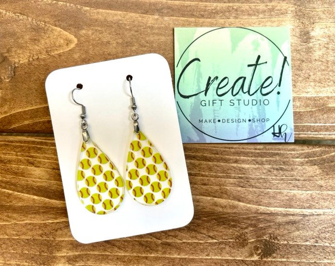 Cute Softball earrings, Sports Ball Dangle Earrings Baseball, Softball, Basketball, football, soccer, Volleyball,