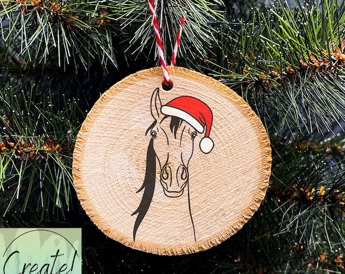 Wood Slice Christmas Ornament, Horse Ornament, Funny Horse Ornament, Engraved Ornaments, Wood Tree Slice
