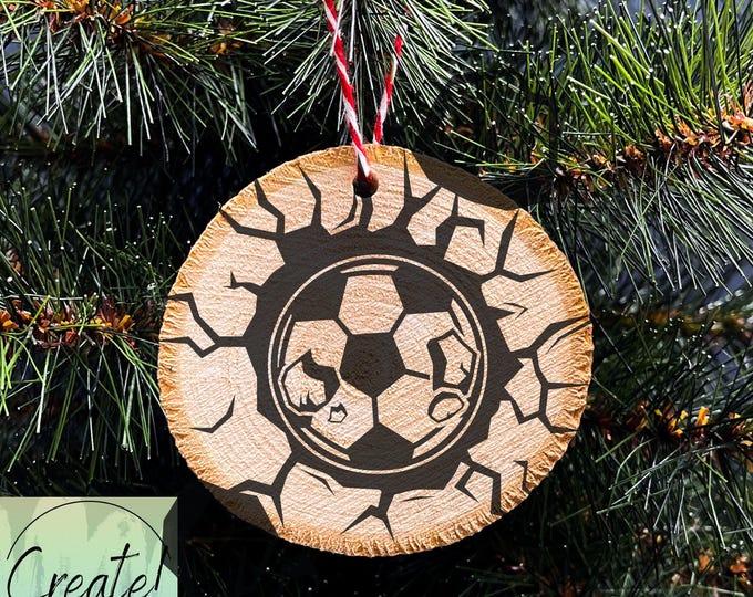 Wood Slice Christmas Ornament, Soccer Ball, Soccer team Ornaments, Soccer Club,  Engraved Ornaments, Wood Tree Slice ornament