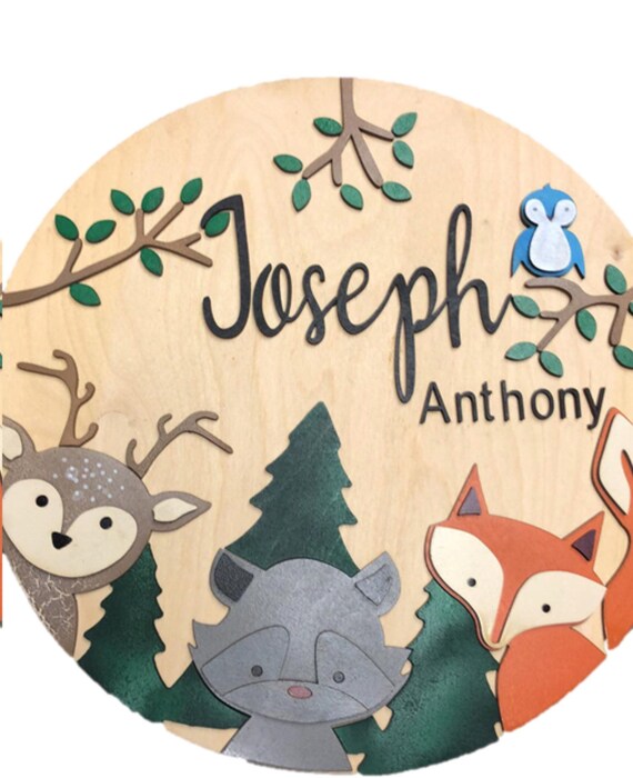 Woodland Nursery Name Sign Custom Baby Name Sign 12 or 16 Etsy