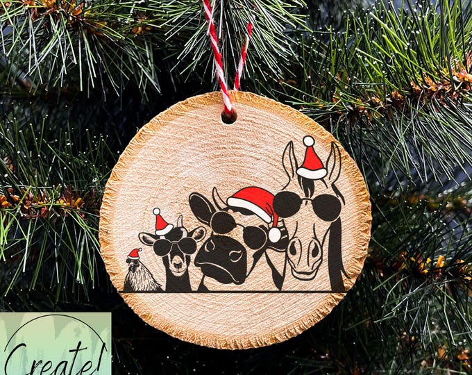 Wood Slice Christmas Ornament, Farm Animal Ornament, Engraved Ornaments, Wood Tree Slice