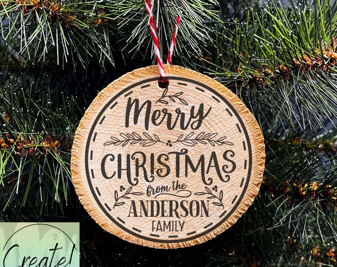Wood Slice Christmas Ornament, Last name ornament, from the , Engraved Ornaments, Wood Tree Slice
