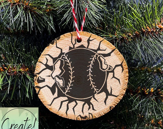 Wood Slice Christmas Ornament, Baseball Team Ornament, Baseball Club ,  Engraved Ornaments, Wood Tree Slice ornament