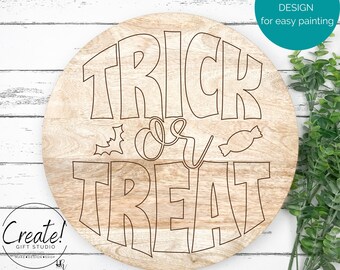 DIY Trick or Treat Halloween door sign Adult Craft Kit, DIY Door hanger kit, DIY paint kit for adults, Paint By Line door sign