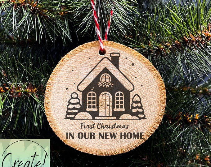 Wood Slice Christmas Ornament, New House Ornament , Engraved Ornaments, Wood Tree Slice