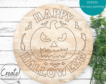 DIY Happy Halloween  with pumkin door sign Adult Craft Kit, DIY Door hanger kit, DIY paint kit for adults, door sign, Paint By Line door