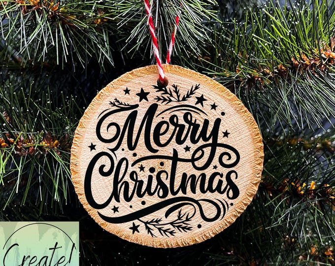 Wood Slice Christmas Ornament, Merry Christmas Ornament, Engraved Ornaments, Wood Tree Slice