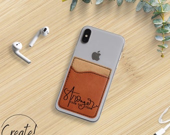 I am Phone Wallet , stick on phone wallet, Positive thoughts Laser Engraved phone wallet, Phone ID holder