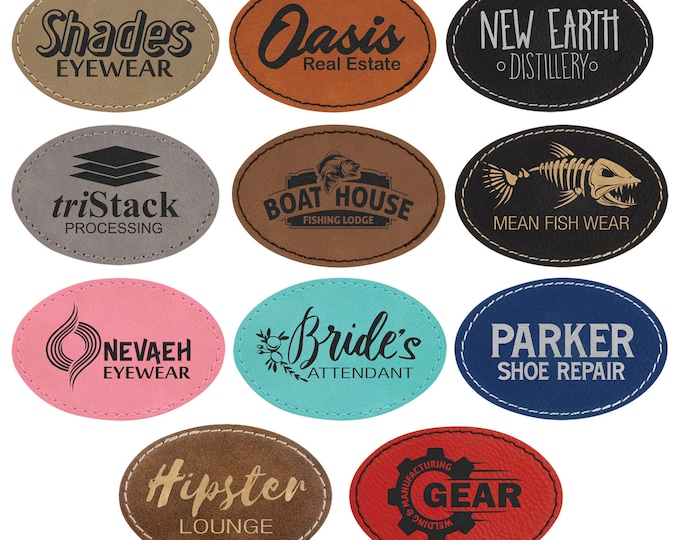 Oval Leatherette Patches, Laserable Leatherette, 3x2 Oval Patch with heat active adhesive, BLANKS, Laser Engraving Supplies, Glowforge