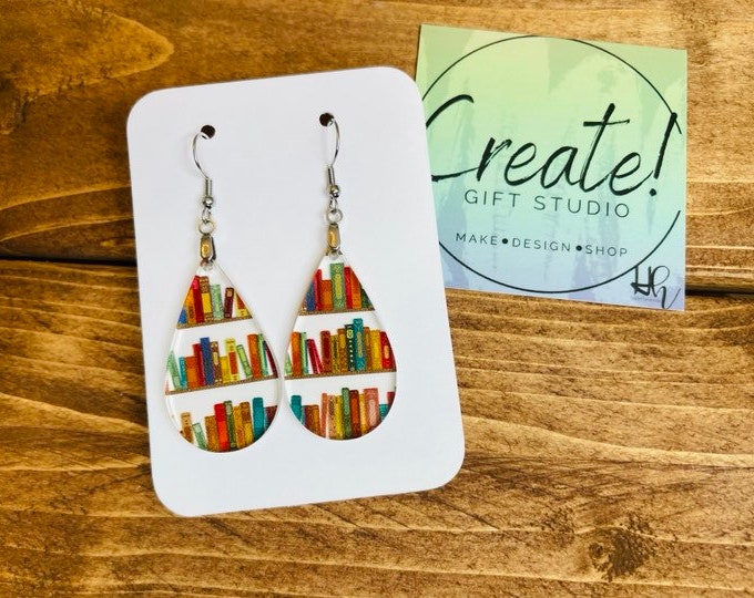 Cute Bookshelf Earrings, Dangle Earrings, Teacher earrings, Booktok Earrings