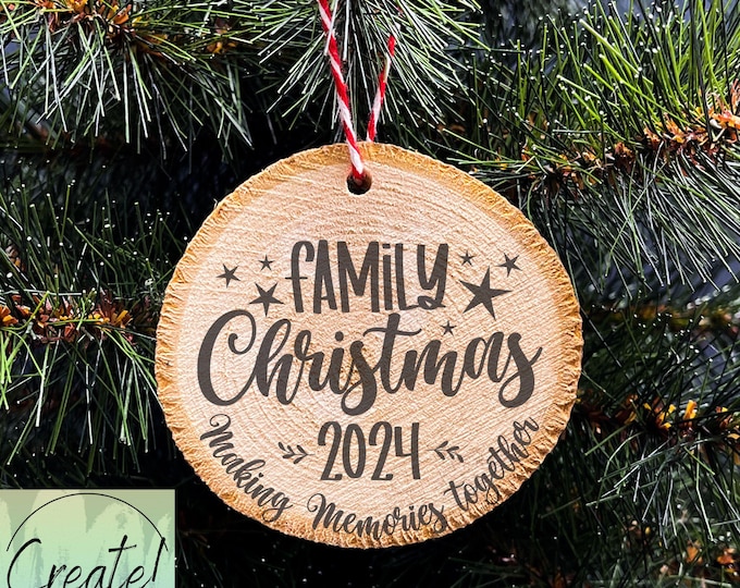 Wood Slice Christmas Ornament, Family Ornament, Last Name Ornament, Engraved Ornaments, Wood Tree Slice