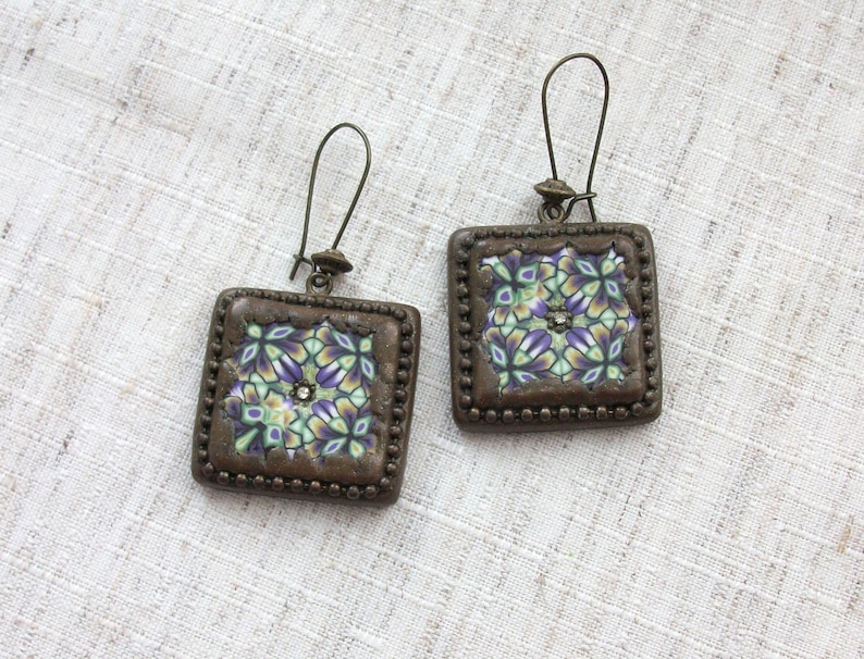 Vintage set Grandmother/'s gift Antique necklace/&earrings Bronze set Kaleidoscope