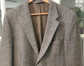 Vintage Cricketeer Brand Thalhimers Dept Store 100% Wool Men’s Brown/Blue/Tan Plaid Sport Jacket/Heavy Blazer Tailored in USA Item #246