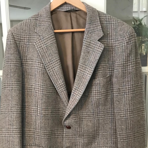 Vintage Cricketeer Brand Thalhimers Dept Store 100% Wool Men’s Brown/Blue/Tan Plaid Sport Jacket/Heavy Blazer Tailored in USA Item #246