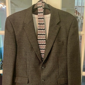 Vintage Andrew Fezza 100% Lambswool Men's 2-Button Brown and Black Fully Lined Sports Jacket Size 44S Item #308