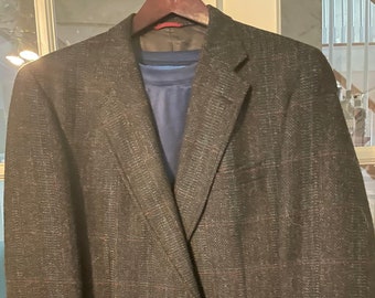 Vintage Joseph A. Bank Premium Collection 100% Wool Jacket Blackn w/Rust & Blue Plaid Accents Fully Lined 2-Button ~Size 41/42 Item #282