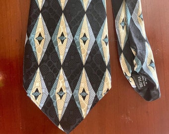 Vintage Geoffrey Beene 100% Silk Hand Made in Italy Men's Tie Black Blue Yellow Item #T 143