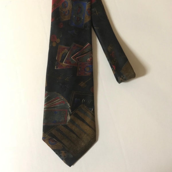 Vintage Original Serica for Jacobsen's Classic Men's 100% Italian Silk Tie Poker/Cards/Backgammon  3.5" Wide X 58" long Excellent Item# T109