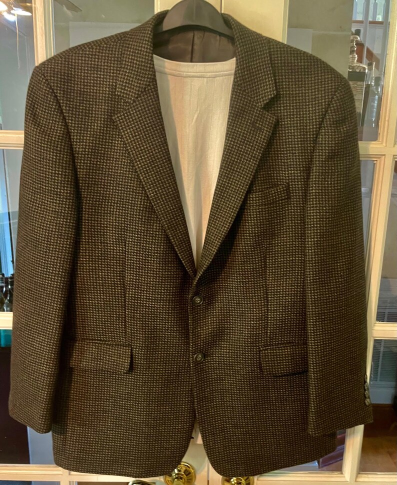 Vintage Andrew Fezza 100% Lambswool Men's 2-Button Brown and Black Fully Lined Sports Jacket Size 44S Item 308 image 2